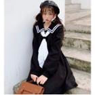 Sailor Collar Buttoned Coat Black - One Size