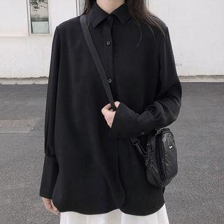 Long-sleeve Shirt / Asymmetric Midi A-line Skirt