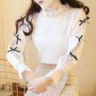 Beaded Frill Collar Lace Panel Sweater