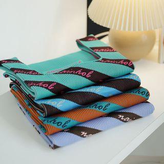 Letter Print Rib-knit Shopper Bag