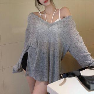 Strappy Cropped Camisole Top / Long-sleeve Oversized T-shirt