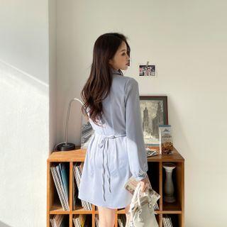 Tie-back Silky Flared Shirtdress