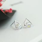 925 Sterling Silver Triangle & Cube Stud Earring Silver Stud - 1 Pc - Silver - One Size