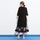 Mock Two-piece Elbow-sleeve Midi A-line Dress