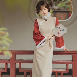 Traditional Chinese Mock Two-piece Flare-sleeve Knit Dress