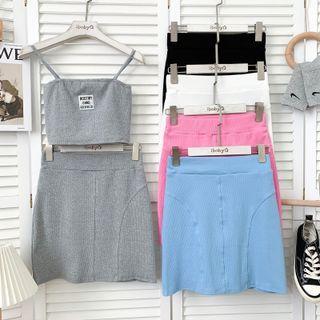 Set: Labeled Camisole Top + High-waist Mini Skirt In 5 Colors