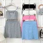 Set: Labeled Camisole Top + High-waist Mini Skirt In 5 Colors