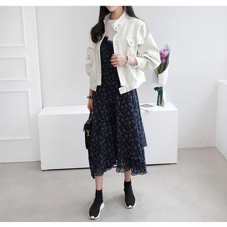 Funnel-neck Zip-up Cotton Jacket