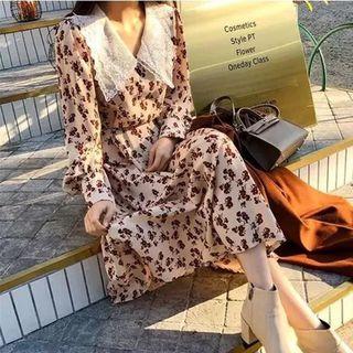 Lace Collar Floral Print Chiffon Dress