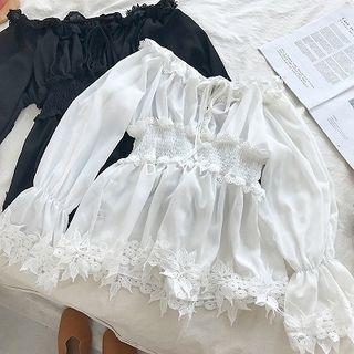 Lace-trim Off-shoulder Puff-sleeve Blouse