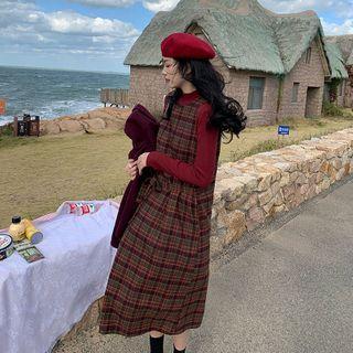 Plaid Drawcord-waist Dress