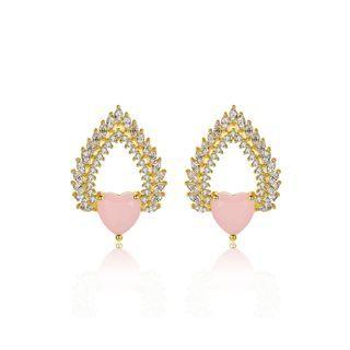 Fashion And Elegant Plated Gold Heart-shaped Stud Earrings With Cubic Zirconia Golden - One Size