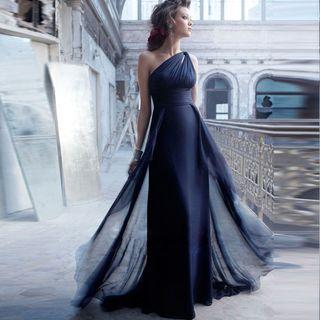 Asymmetric Off-shoulder Evening Gown