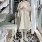 Plain Woolen Coat / Long Sleeve Lace Dress + Spaghetti-strap Slipdress