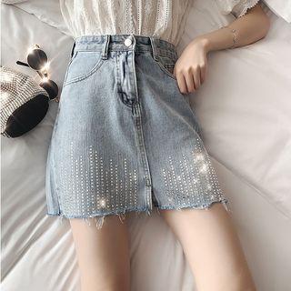 Sequined Denim A-line Skirt
