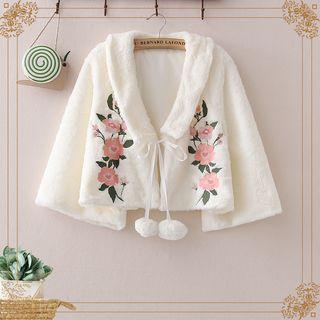 Flower Print Open Front Cropped Coat