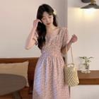 Short-sleeve Floral Midi A-line Dress Dress - Pink - One Size