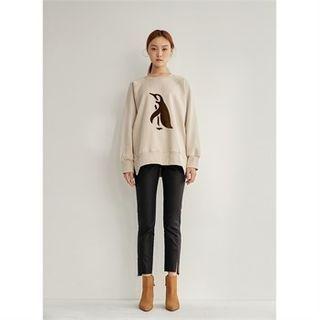 Penguin Print Sweatshirt Beige - One Size