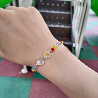 Flower Heart Faux Crystal Bead Bracelet
