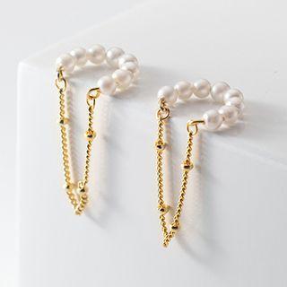 Faux Pearl Chained Sterling Silver Earring