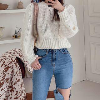 Wool Blend Cropped Rib-knit Sweater
