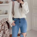 Wool Blend Cropped Rib-knit Sweater