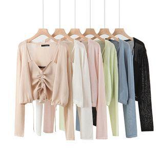 Set: Drawstring Knit Camisole Top + Cardigan