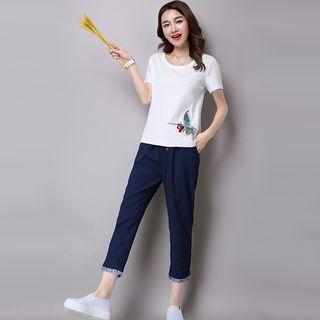 Set: Embroidery T-shirt + Slim-fit Pants