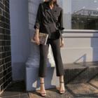 Set: Pinstriped Blazer + Cropped Straight Cut Pants