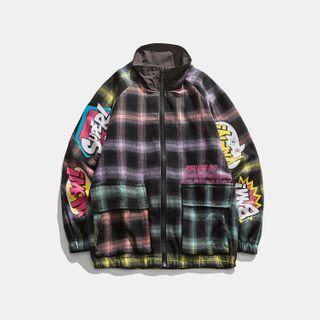 High-neck Plaid Printed Jacket
