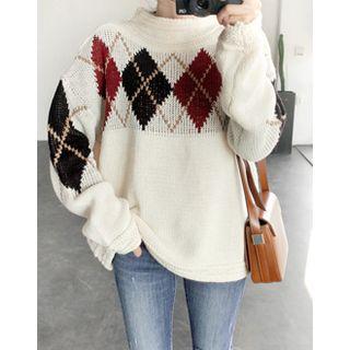 Mock-neck Printed Thick Sweater