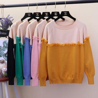 Lace Trim Two-tone Sweater