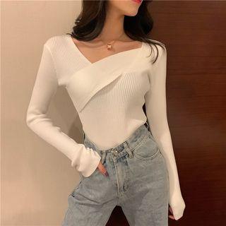 Long-sleeve Crisscross Plain Knit Top
