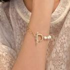 Faux Pearl & Chain Bracelet 1pc - White & Gold - One Size
