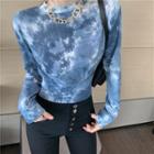 Tie-dyed Long-sleeve Top Blue - One Size