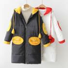 Smiley Face Embroidered Zip Hooded Padded Coat