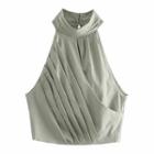 Halter-neck Shirred Blouse / Pencil Skirt