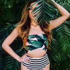 Stripe Patterned Cutout Swimsuit