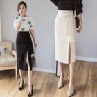 Side-slit Tie-waist High-waist Pencil Skirt