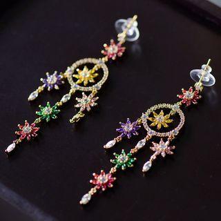 Rhinestone Dangle Earring 1 Piece - Earring & 1 Piece - Ear Pin - Gold - One Size