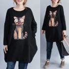 Cat Print Pullover Dress Black - One Size