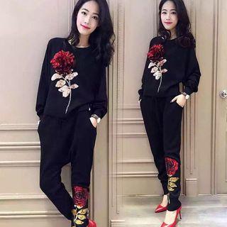 Set: Sequined Pullover + Harem Pants