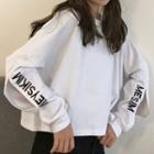 Letter Embroidered Distressed Long-sleeve T-shirt