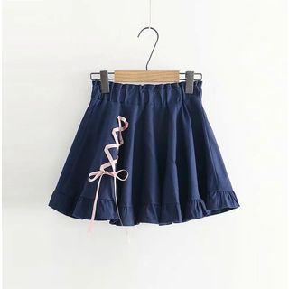 Ruffle-hem Lace-up Mini Skirt