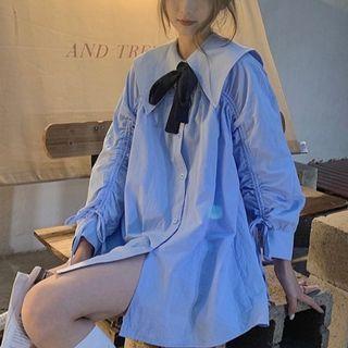 Sailor Collar Tie-neck Mini Shirt Dress