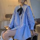 Sailor Collar Tie-neck Mini Shirt Dress