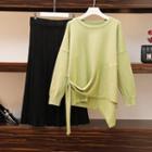 Asymmetric Sweater / A-line Midi Skirt / Set