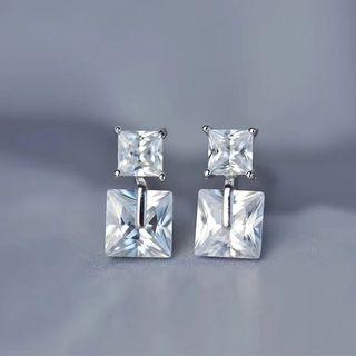 925 Sterling Silver Square Rhinestone Dangle Earring As Shown In Figure - One Size