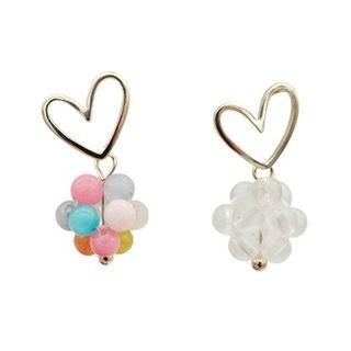Alloy Heart & Bead Dangle Earring 1 Pair - As Shown In Figure - One Size