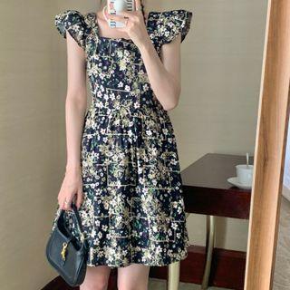 Sleeveless Square-neck Floral Embroidered Dress
